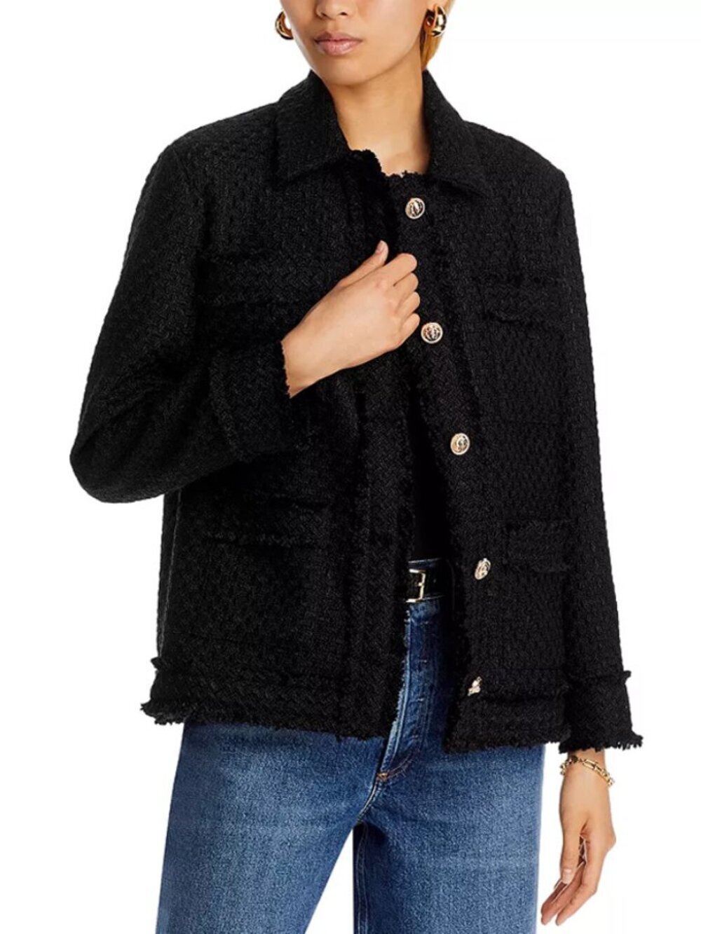 AQUA Black Tweed Collared Jacket Size S